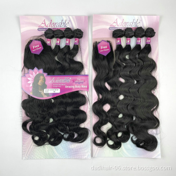 Adorable Full Packet Solution Synthetic Hair Bundles With Free 4*4 Lace Closure Amazing Body Wave 4pcs 24"